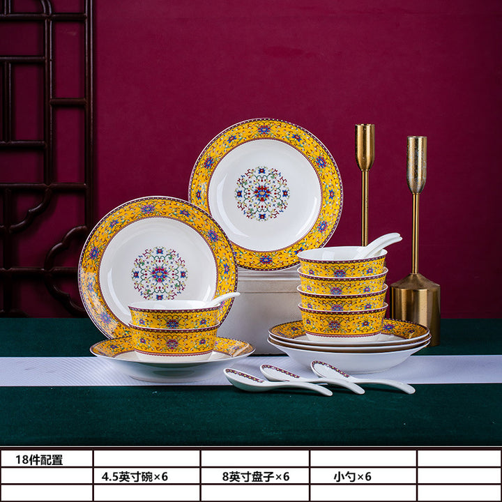 景德镇珐琅彩陶瓷餐具骨瓷碗碗筷盘碟套装家用婚庆礼品批发LOGO