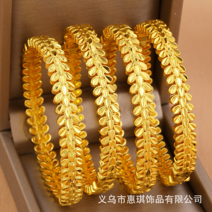24k迪拜花朵项链手链耳环戒指印度尼日利亚婚礼首饰套装轻奢饰品