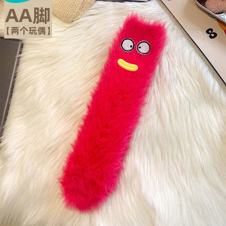 【跨境】水貂绒袜子女日系可爱甜美中筒袜冬季毛绒保暖地板袜搞怪