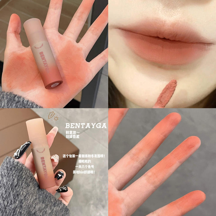 秋意浓~灰粉调唇泥哑光雾面丝绒唇釉不沾杯口红学生直播跨境批发