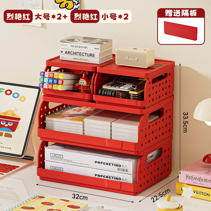 桌面收纳盒折叠塑料学生笔筒文具文件架多层办公桌A4纸整理储物架