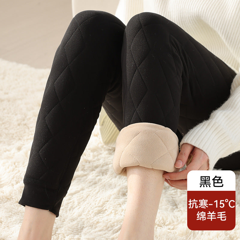 羊毛保暖裤秋冬季内外穿高腰紧身高弹力加绒加厚东北打底裤子女士