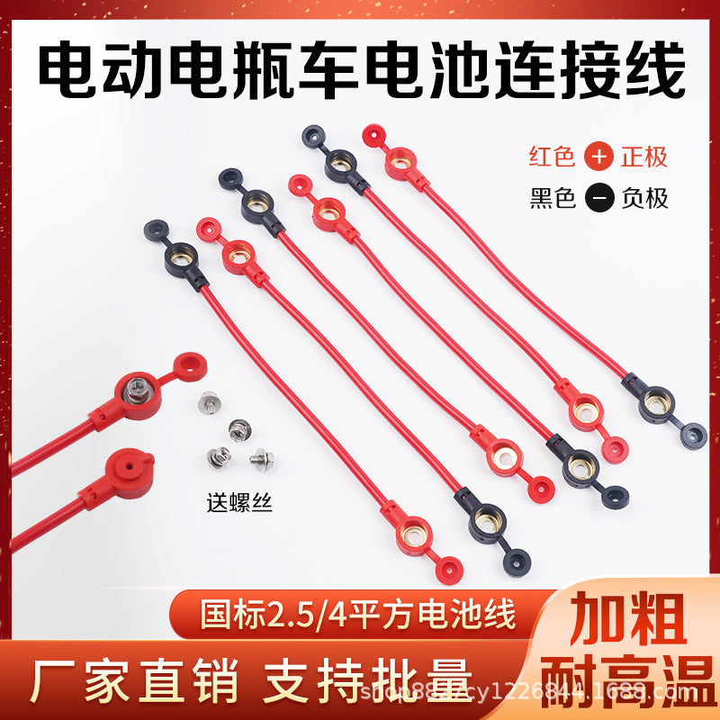 电瓶电池连接线纯铜加粗电动车串联48v60伏72v阻燃耐高温电摩螺丝