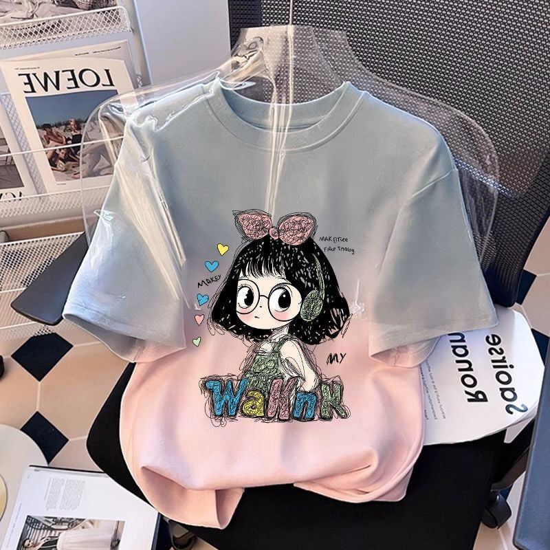 女童纯棉短袖T恤夏季女孩可爱卡通渐变百搭上衣t恤半袖夏装衣服潮