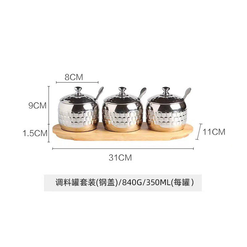 304不锈钢调味罐套装厨房盐味精香料收纳盒家用可视盖带勺调料盒