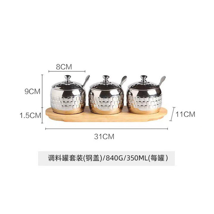 304不锈钢调味罐套装厨房盐味精香料收纳盒家用可视盖带勺调料盒