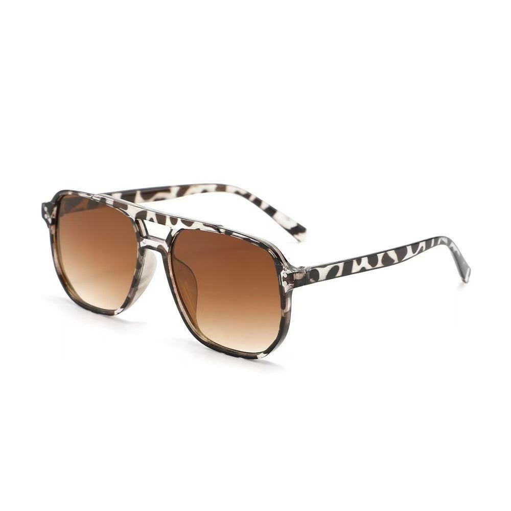 Vintage Double-Beam Sunglasses – Trendy Large Frame Ocean Lens Shades