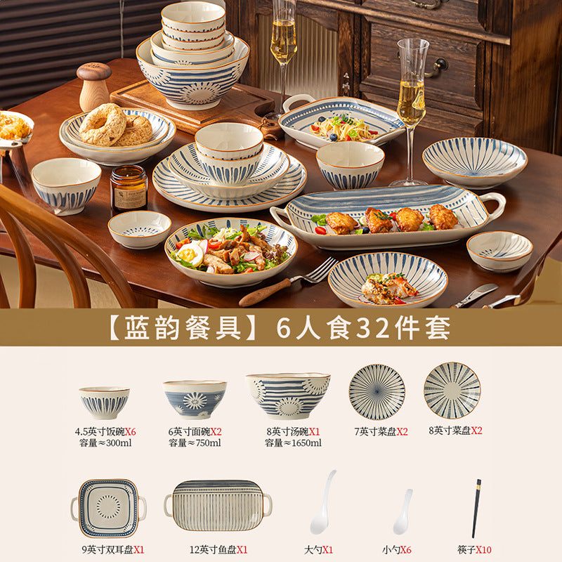 Japanese Style Tableware Set Home Bowl & Plate Underglaze Bowl Chopsticks Bowl & Plate Gift Giving Ceramic Bowl