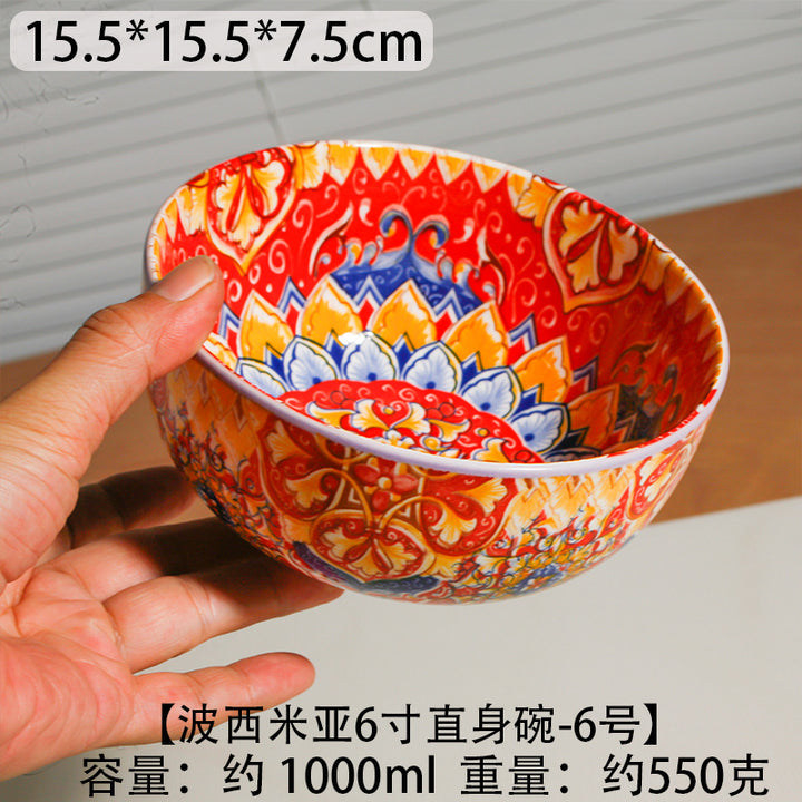 波西米亚风餐具瓷碗拉面碗瓷器燕麦碗沙拉碗6寸汤碗陶瓷餐厨饮具