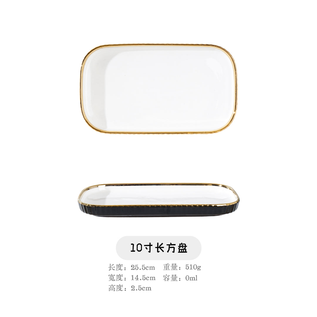 深灰色高端轻奢陶瓷餐具套装咖啡杯圆盘长方盘欧式家用组合dinner