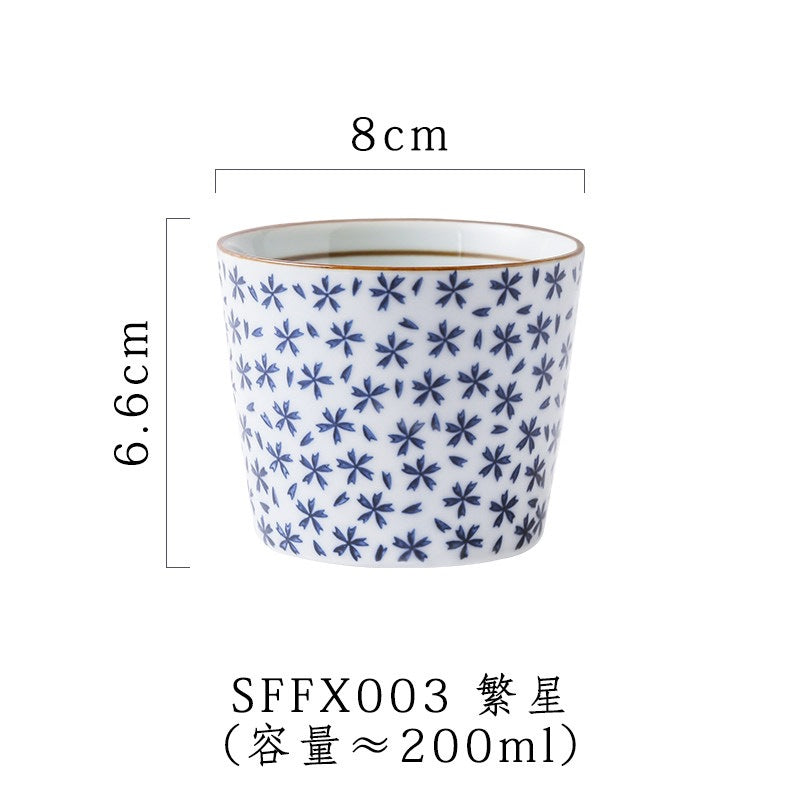 三分烧日式青花瓷水杯汤吞杯陶瓷复古功夫品茗杯单杯家用茶杯饮具