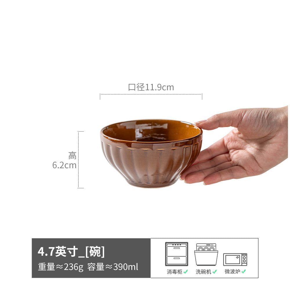 米饭碗家用陶瓷圆形日式小碗甜品碗餐具批发厨房轻奢复古6寸饭碗