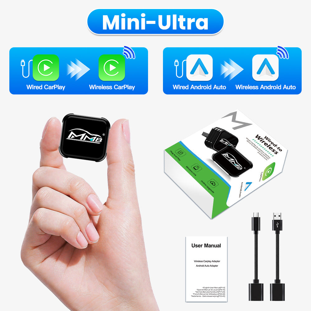 MMB Mini Wireless Car Play Box – 2-in-1 Wired to Wireless Car Converter