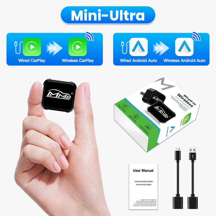 MMB Mini Wireless Car Play Box – 2-in-1 Wired to Wireless Car Converter