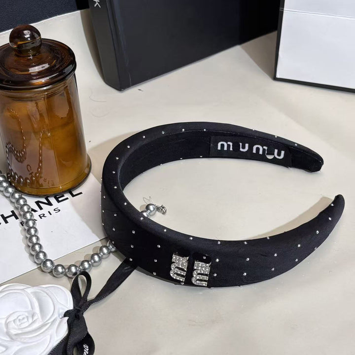 黑色系~轻奢发箍新款miu头箍高级感海绵头扣高颅顶满钻发夹简约