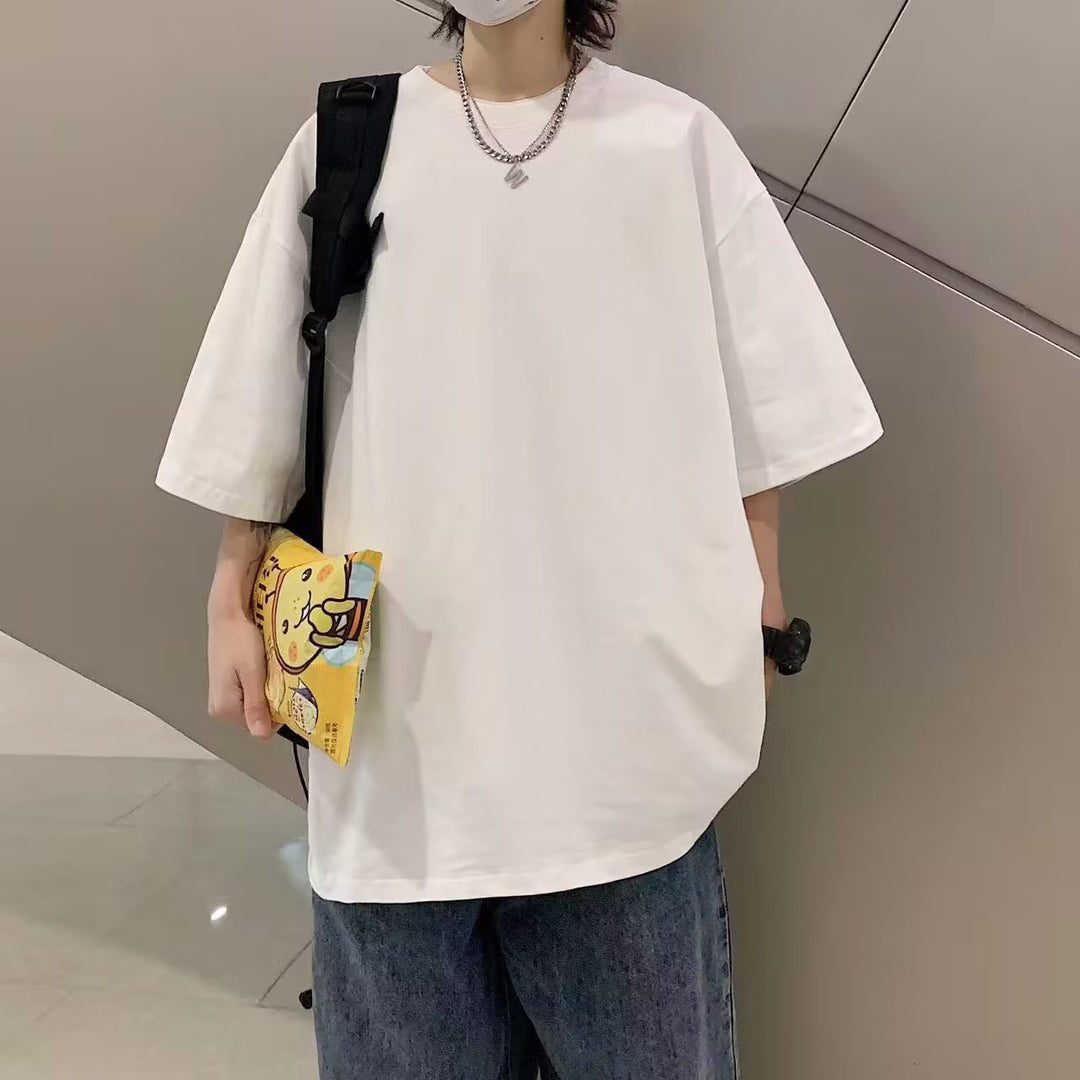 水洗上衣做旧短袖男恤宽松复古棉半袖打底衫百搭重磅白色