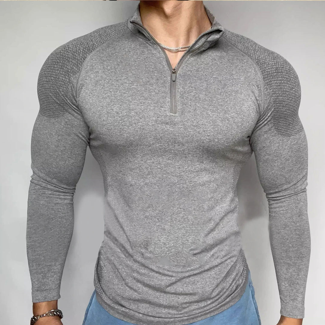 American Seamless Jacquard Zipper Long Sleeve Training Top - Quick Dry Muscle Fit