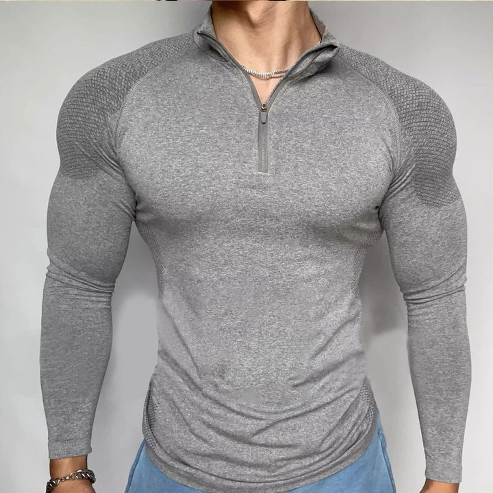 American Seamless Jacquard Zipper Long Sleeve Training Top - Quick Dry Muscle Fit