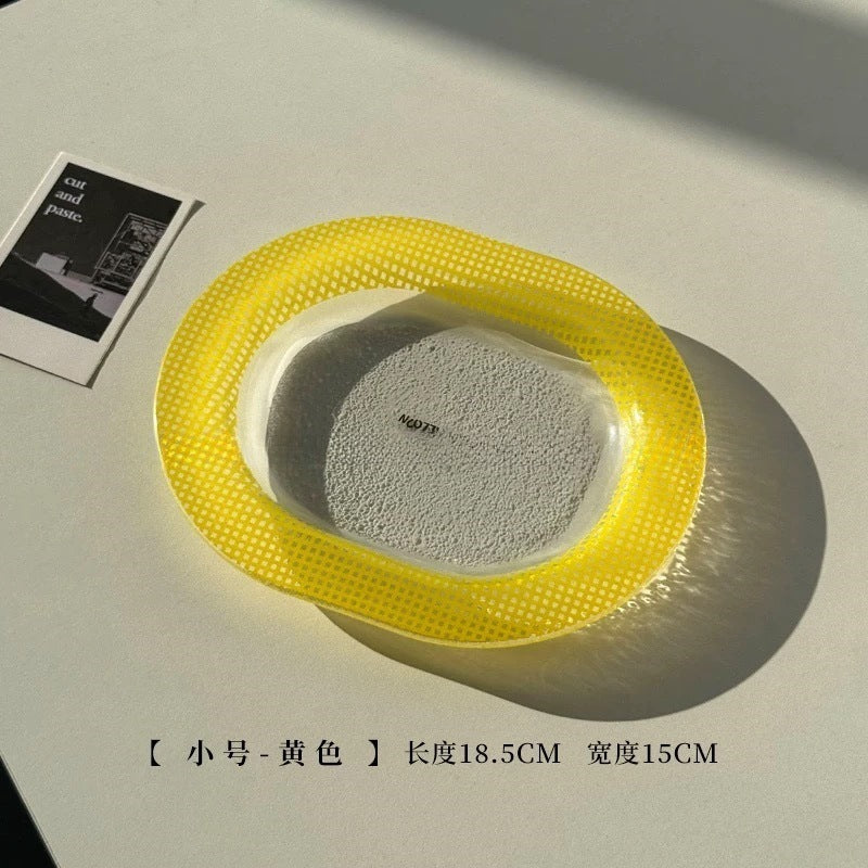 ins风创意彩色玻璃椭圆盘子高颜值多巴胺餐盘装饰盘甜品托盘果盘