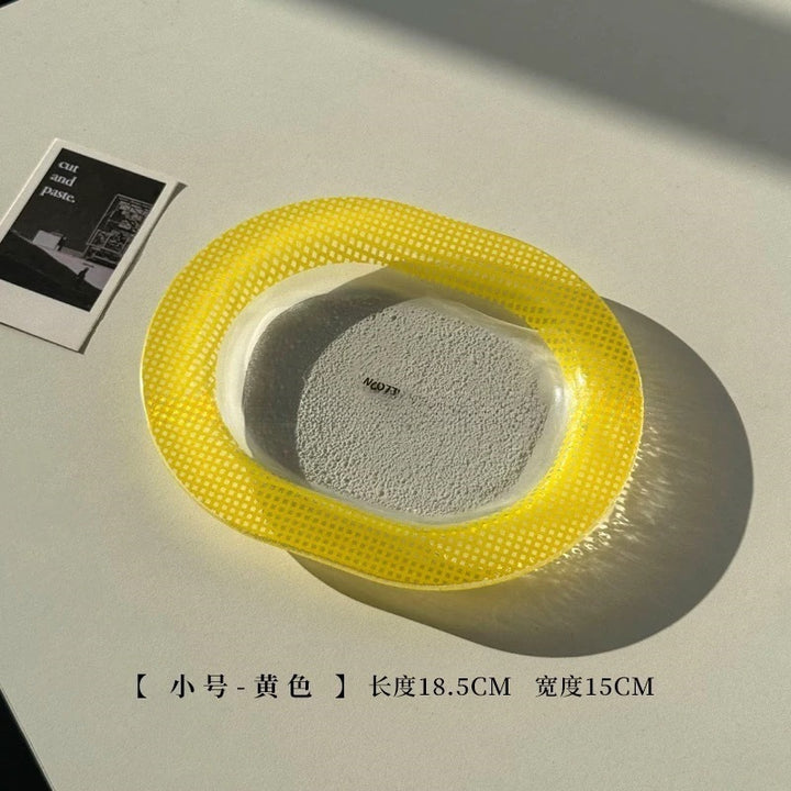 ins风创意彩色玻璃椭圆盘子高颜值多巴胺餐盘装饰盘甜品托盘果盘