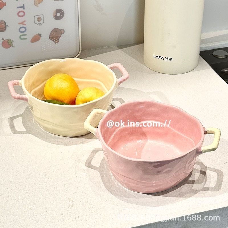 Double Handle Ceramic Bowl – Noodle Soup & Salad Bowl for Home & Dorm