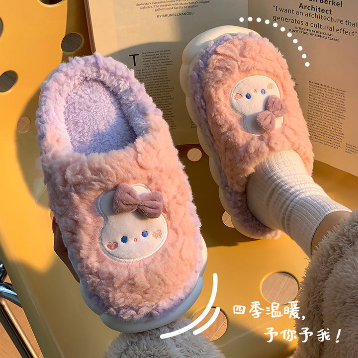 踩屎感棉拖鞋男女秋冬季可外穿室内家居防滑厚底保暖加绒毛毛拖鞋