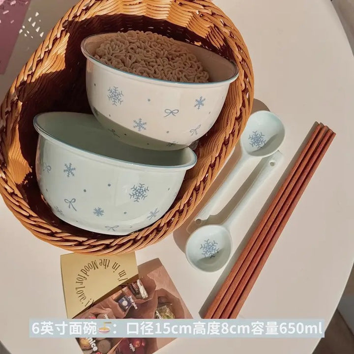 【初雪】新款高温釉下彩陶瓷餐具套装ins风奶蓝色简约家用碗盘