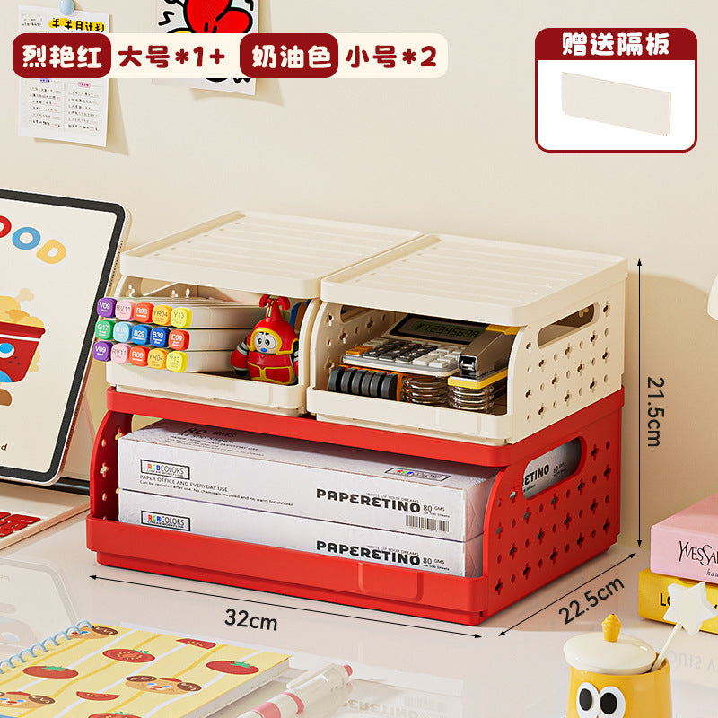 桌面收纳盒折叠塑料学生笔筒文具文件架多层办公桌A4纸整理储物架