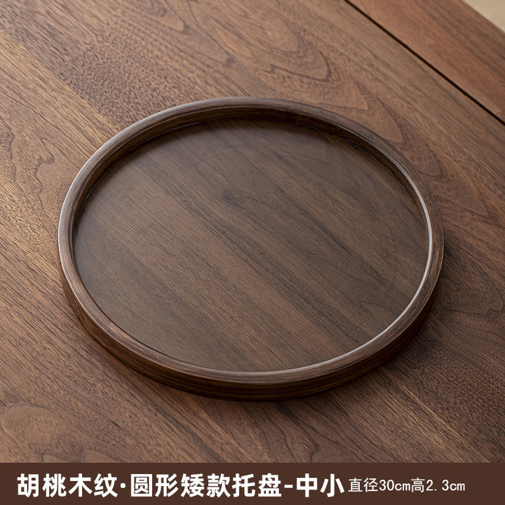 胡桃木色重竹茶盘家用简约长方形大号茶具收纳盘干泡台水杯置物架