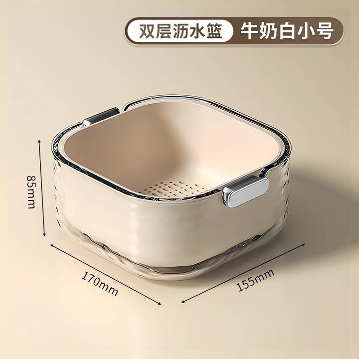 双层洗菜盆沥水篮六件套厨房客厅家用洗水果盘简约塑料淘菜菜篮子