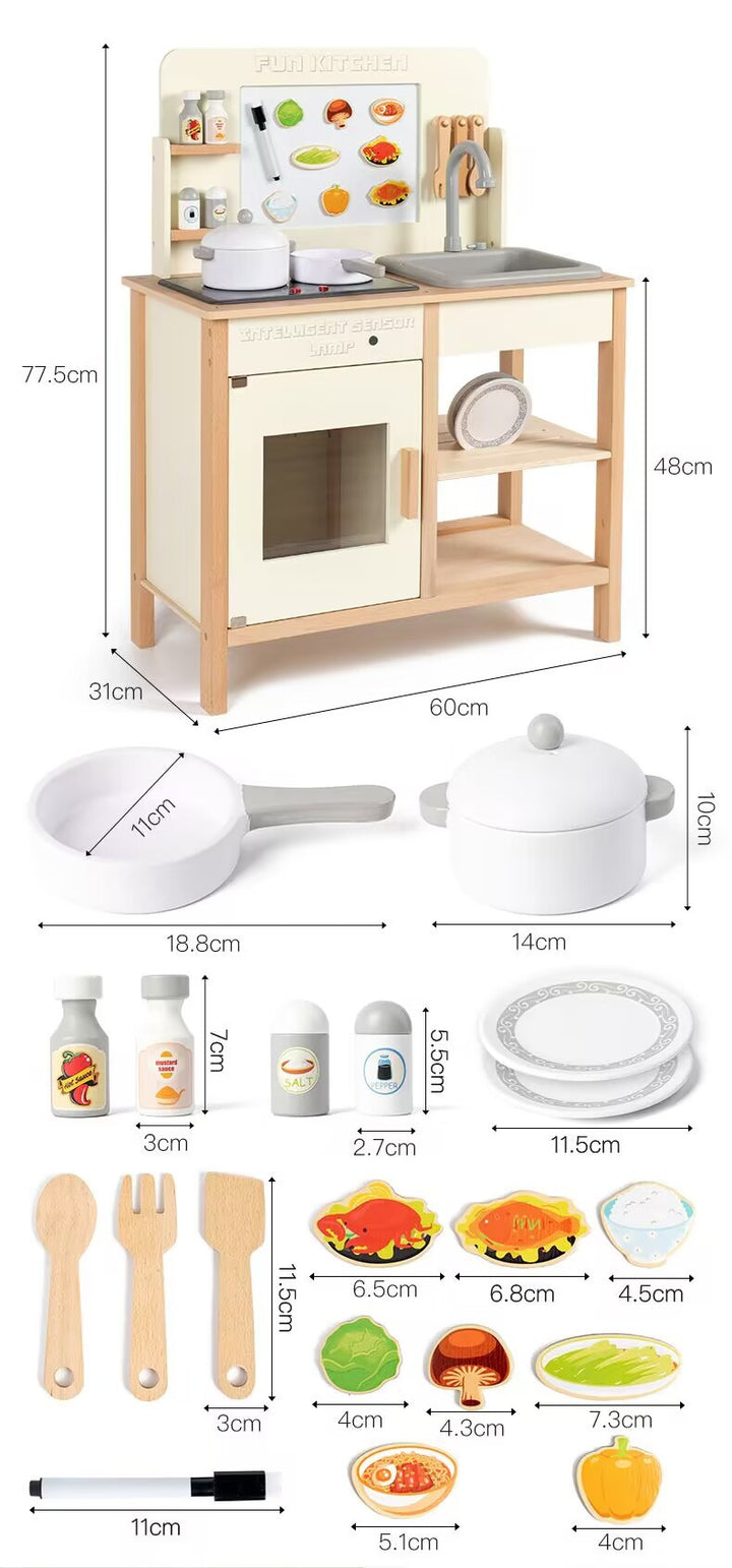 丹麦儿童过家家岁6厨房煮饭玩具仿真声光冰箱套装模拟做饭木灶台
