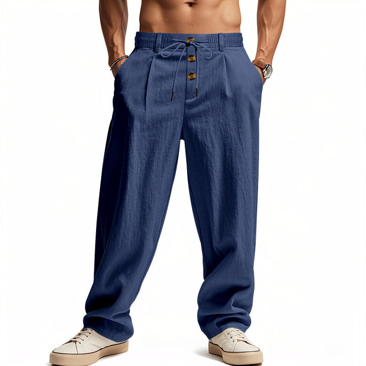 新款亚马逊现货秋款棉麻休闲裤外贸Wish透气宽松直筒速干亚麻长裤