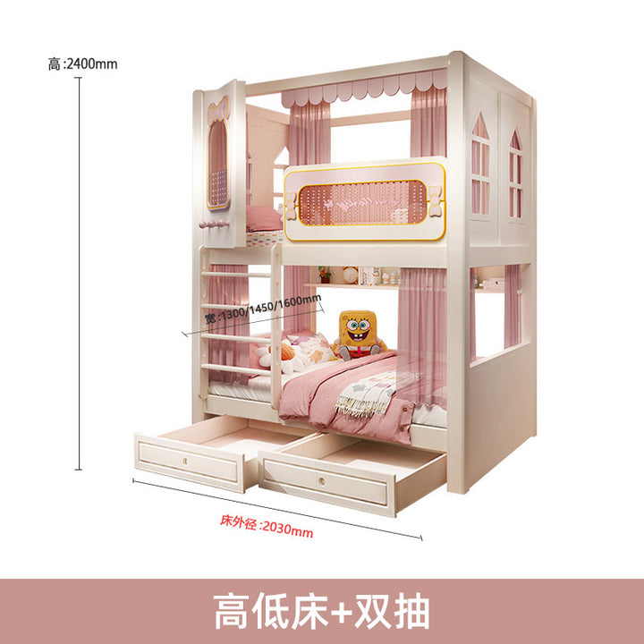 儿童床上下铺双层两层高低树屋床子母床上下同宽城堡公主高护栏床