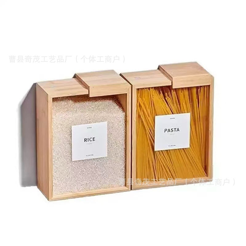 木质多用途谷物收纳盒方形五谷杂粮储物盒竹制滑盖食品储存箱