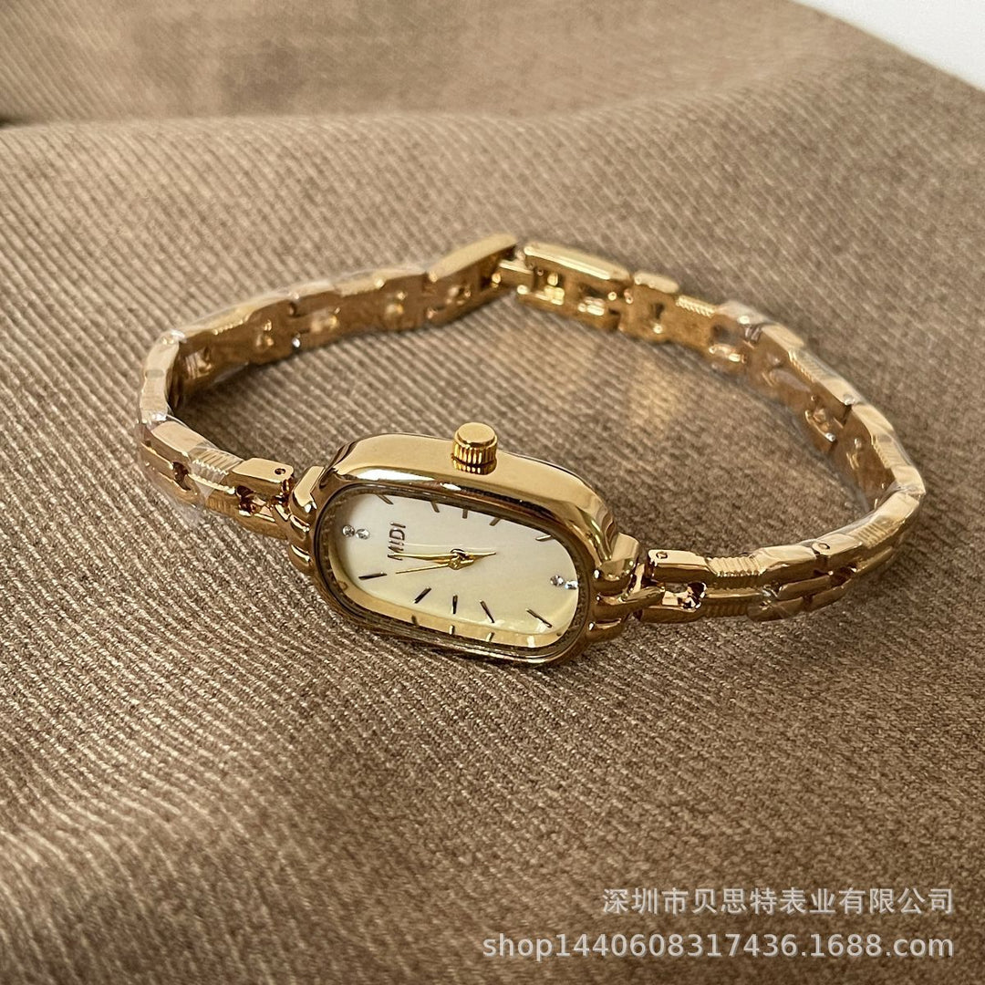 外贸热销爆款小众设计感金色中古风手链手表女款轻奢复古一件代发