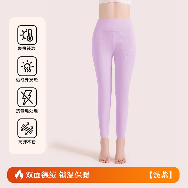 绵羊毛保暖裤女士加绒秋冬高级感蚕丝秋裤德绒高腰打底裤大码高端