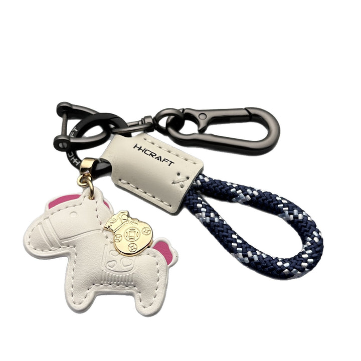 Lucky Wealth Cartoon Car Keychain – Handmade Leather Woven Rope Bag Charm