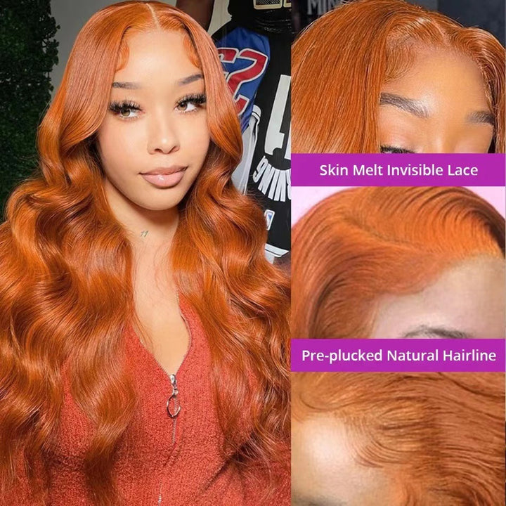 新款前蕾丝假发头套橘色长卷发波浪human hair lace wig 工厂代发