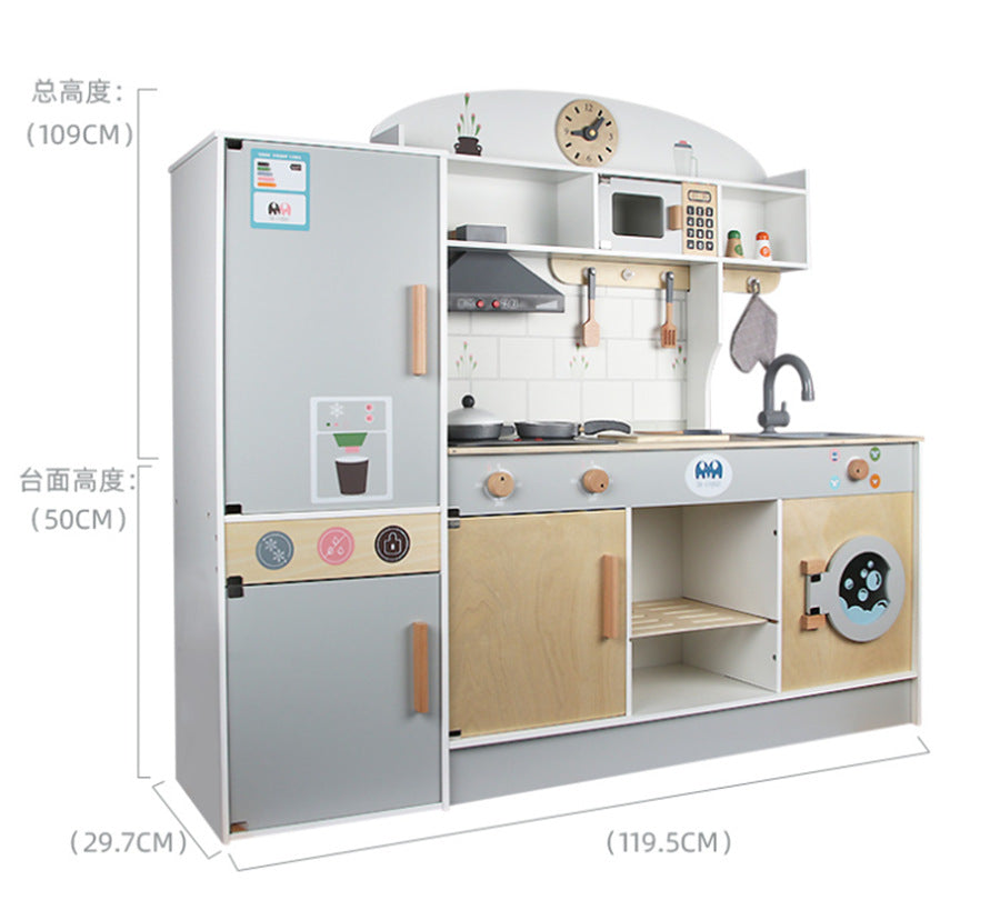丹麦儿童过家家岁6厨房煮饭玩具仿真声光冰箱套装模拟做饭木灶台