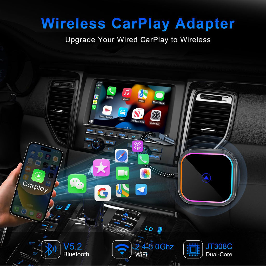 跨境有线转无线炫彩灯carplay盒子车机互联android auto CXZ521