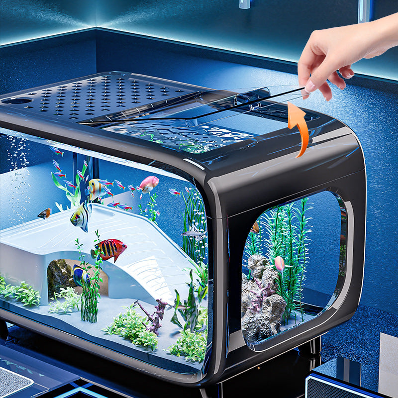 严选轻奢鱼缸家用高级带盖透明客厅造景生态缸玄关装饰塑料水族箱