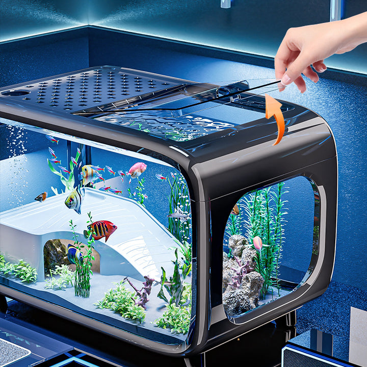严选轻奢鱼缸家用高级带盖透明客厅造景生态缸玄关装饰塑料水族箱