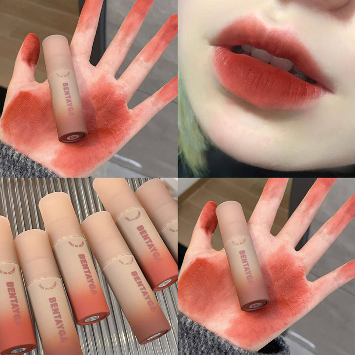 秋意浓~灰粉调唇泥哑光雾面丝绒唇釉不沾杯口红学生直播跨境批发
