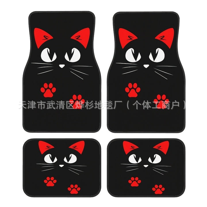 Cute Cat Crystal Velvet Car Floor Mat – Anti-Slip Easy Clean Decorative Pad