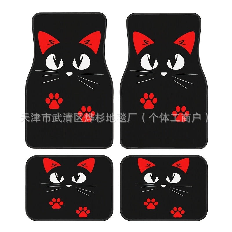 跨境热销汽车脚垫可爱猫咪装饰美观防滑垫耐脏易打理水晶绒脚踏垫