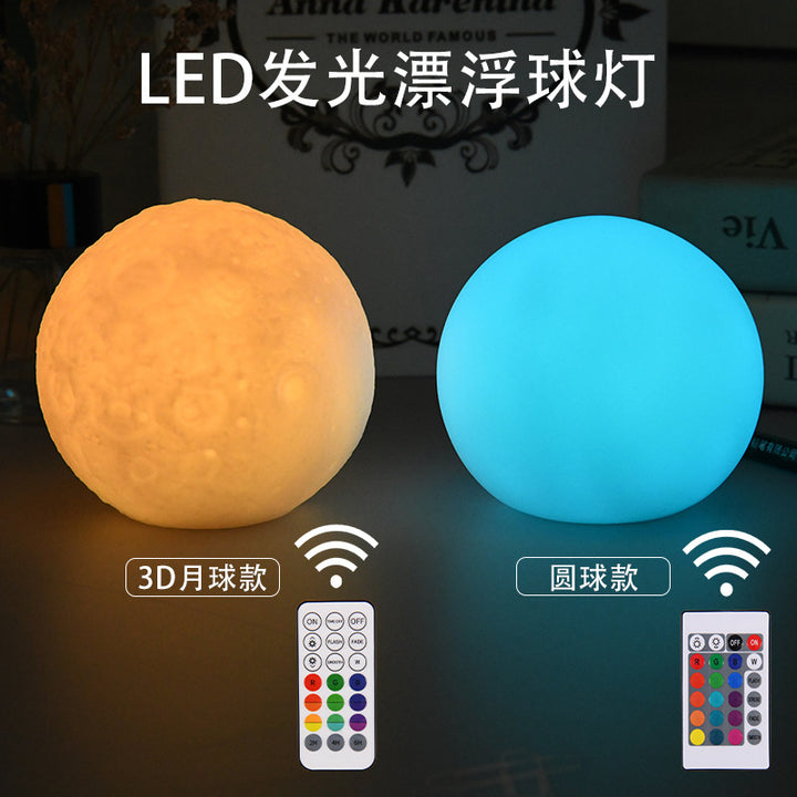 游泳池漂浮球灯防水玩具3D月球led发光圆球灯遥控可调光3D月球灯
