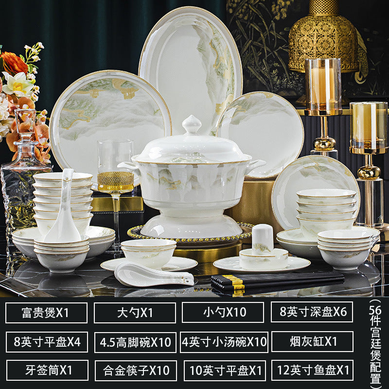 景德镇陶瓷餐具批发网红碗盘碟套装高温骨瓷餐具家用结婚乔迁礼品