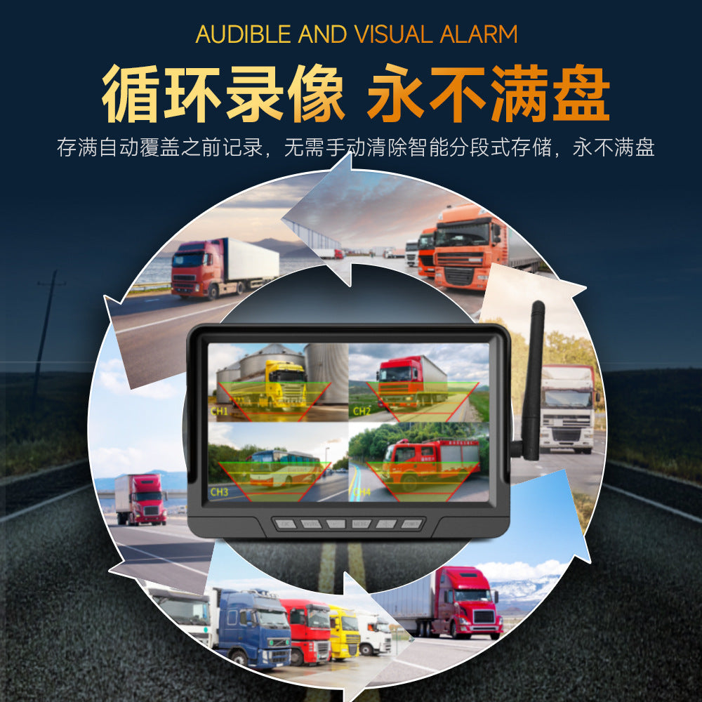 RV Truck 4-Channel Solar Wireless Dash Cam – HD Panoramic BSD Blind Warning