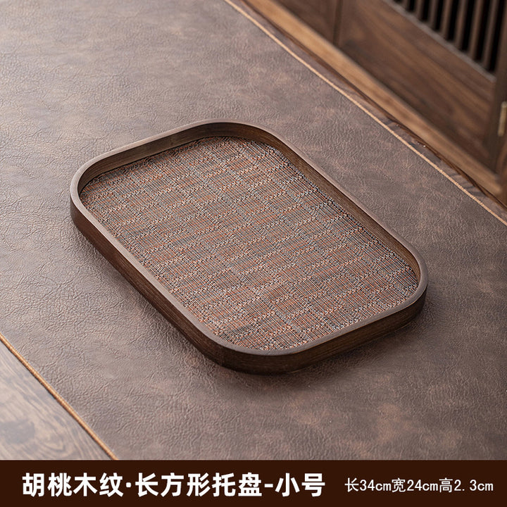 胡桃木色重竹茶盘家用简约长方形大号茶具收纳盘干泡台水杯置物架