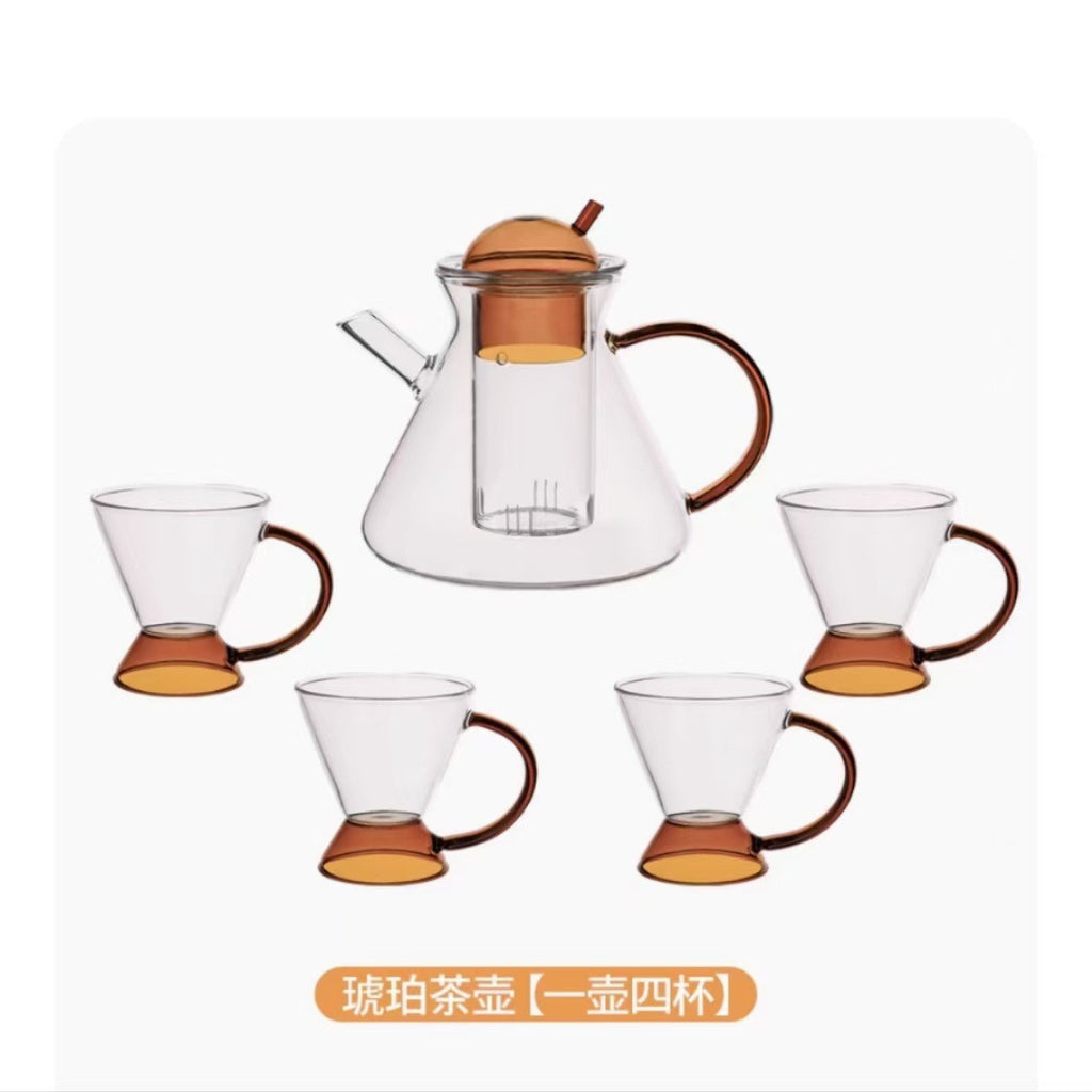 法式轻奢午茶玻璃壶 耐热透明玻璃泡茶壶套装带过滤花茶煮茶壶